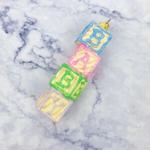 Wooden block baby glitter ornament